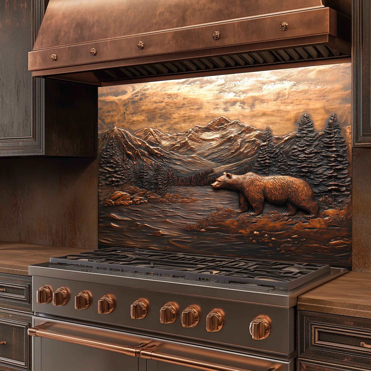 Valley Watcher Tempered Glass Backsplash – Bear in Mountain Kitchen Backsplash Panel