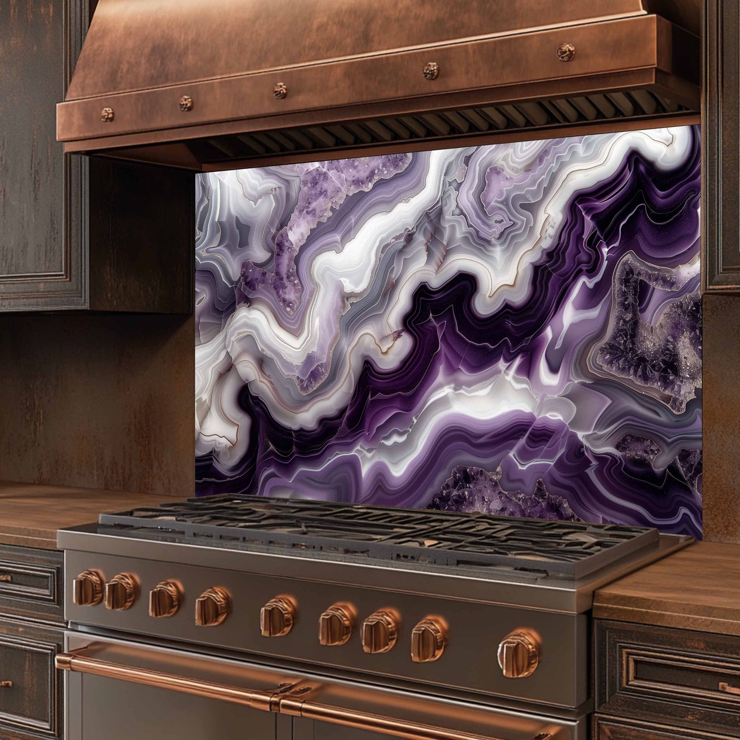 Tempered Glass Backsplash – Violet Quartz Dream