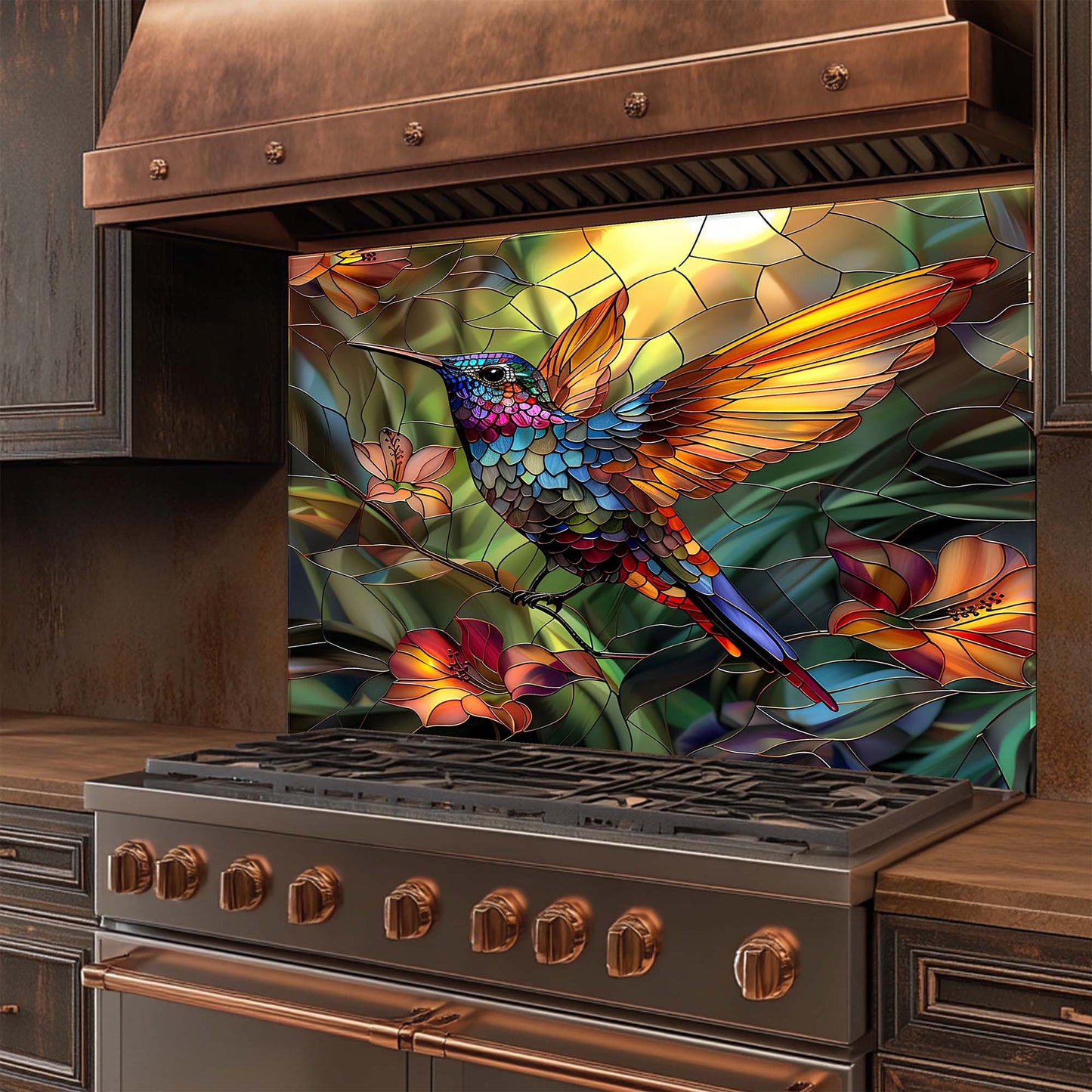 Tropical Hummingbird – Tempered Glass Backsplash for Kitchen | Colorful Bird Backsplash