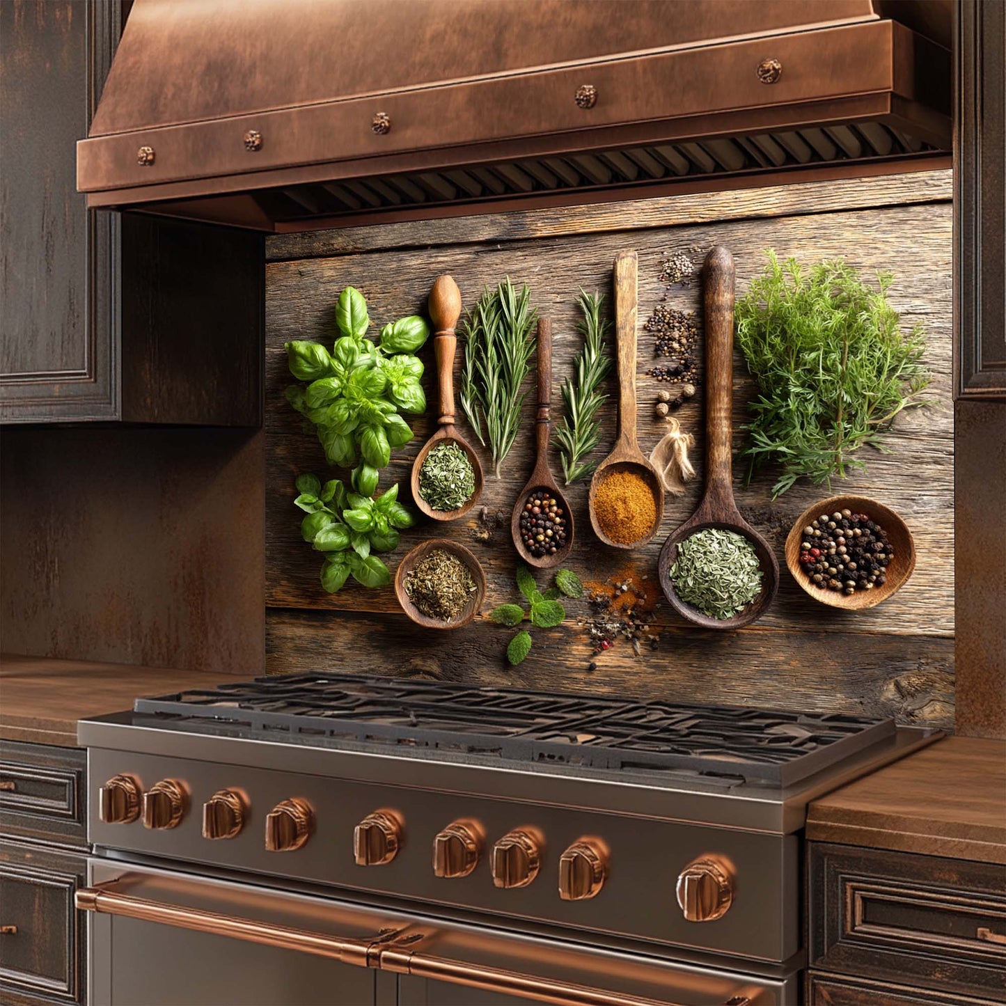 Herbal Harmony – Tempered Glass Backsplash for Kitchen Stove | Rustic Botanical Backsplash
