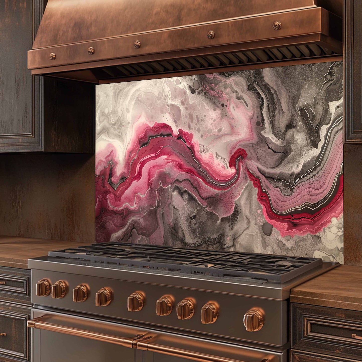 Tempered Glass Backsplash – Raspberry Smoke Flow