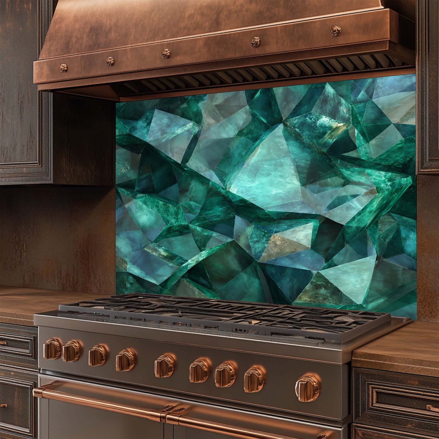 Emerald Shards – Tempered Glass Backsplash for Kitchen | Luxury Gem-Inspired Backsplash