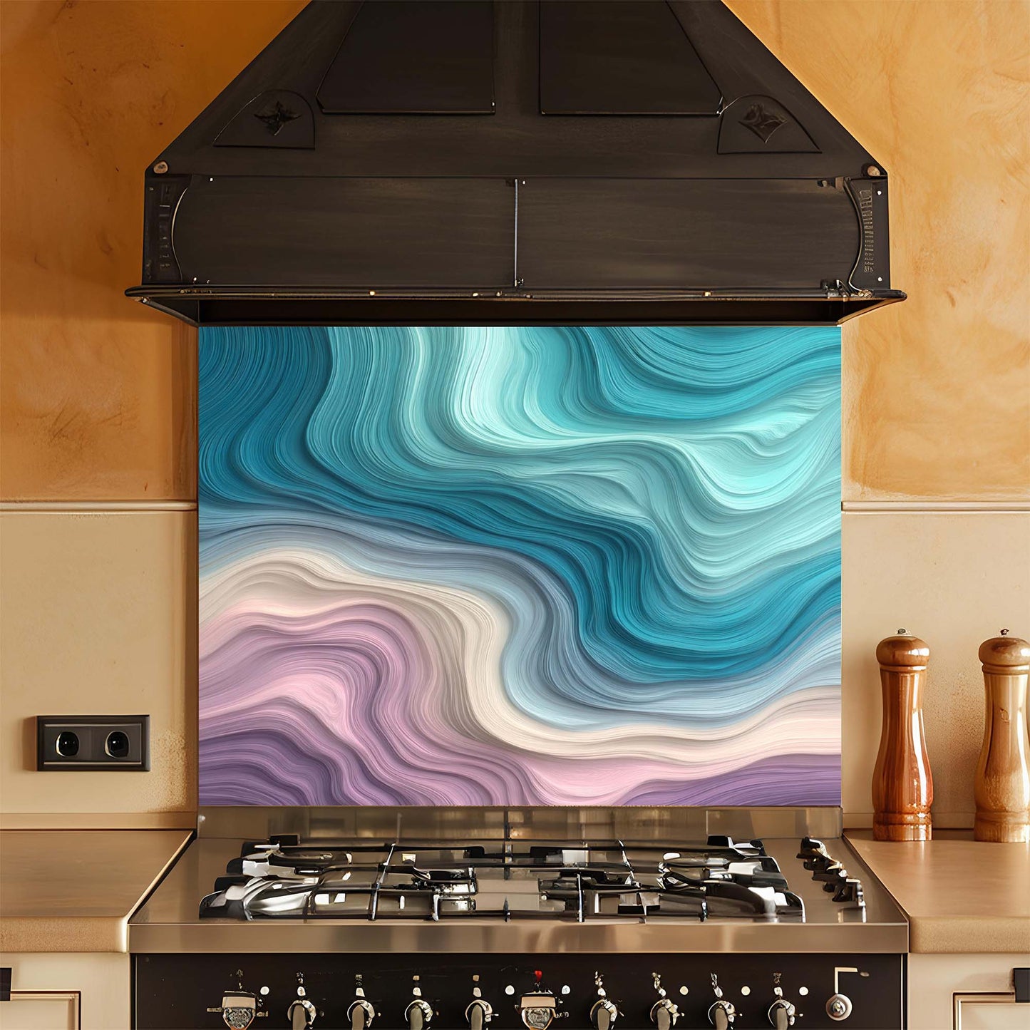 Pastel Flow – Tempered Glass Backsplash for Kitchen | Pastel Brushstrokes Backsplash