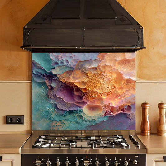 Cosmic Foam – Tempered Glass Backsplash for Kitchen | Nebula Color Explosion Backsplash