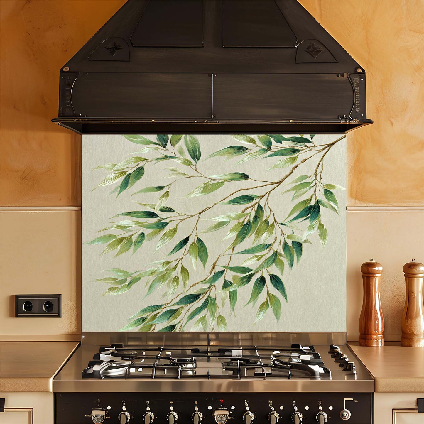Olive Whisper – Tempered Glass Backsplash for Kitchen – Green Botanical Splashback