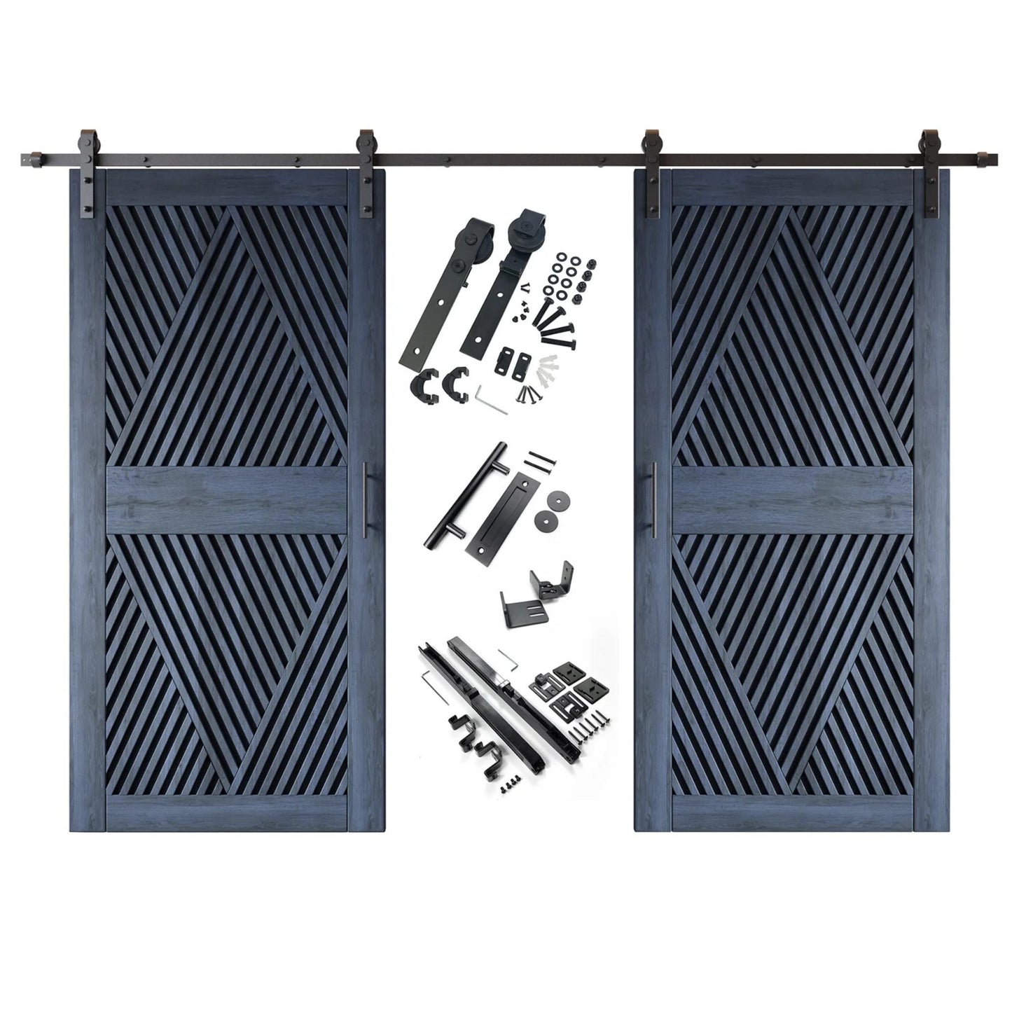 Diamond Pattern Double Door Barn Door Kit | Black Barn Door Hardware