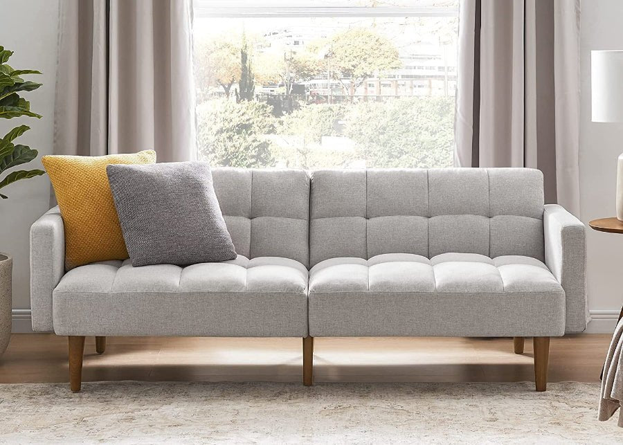Gray Fabric Twin Futon Sofa Bed – Compact & Stylish Sleeper