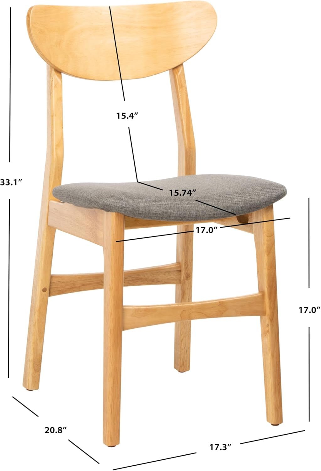 Home Lucca Retro Natural and Grey Cushion Dining Chair, Set of 2