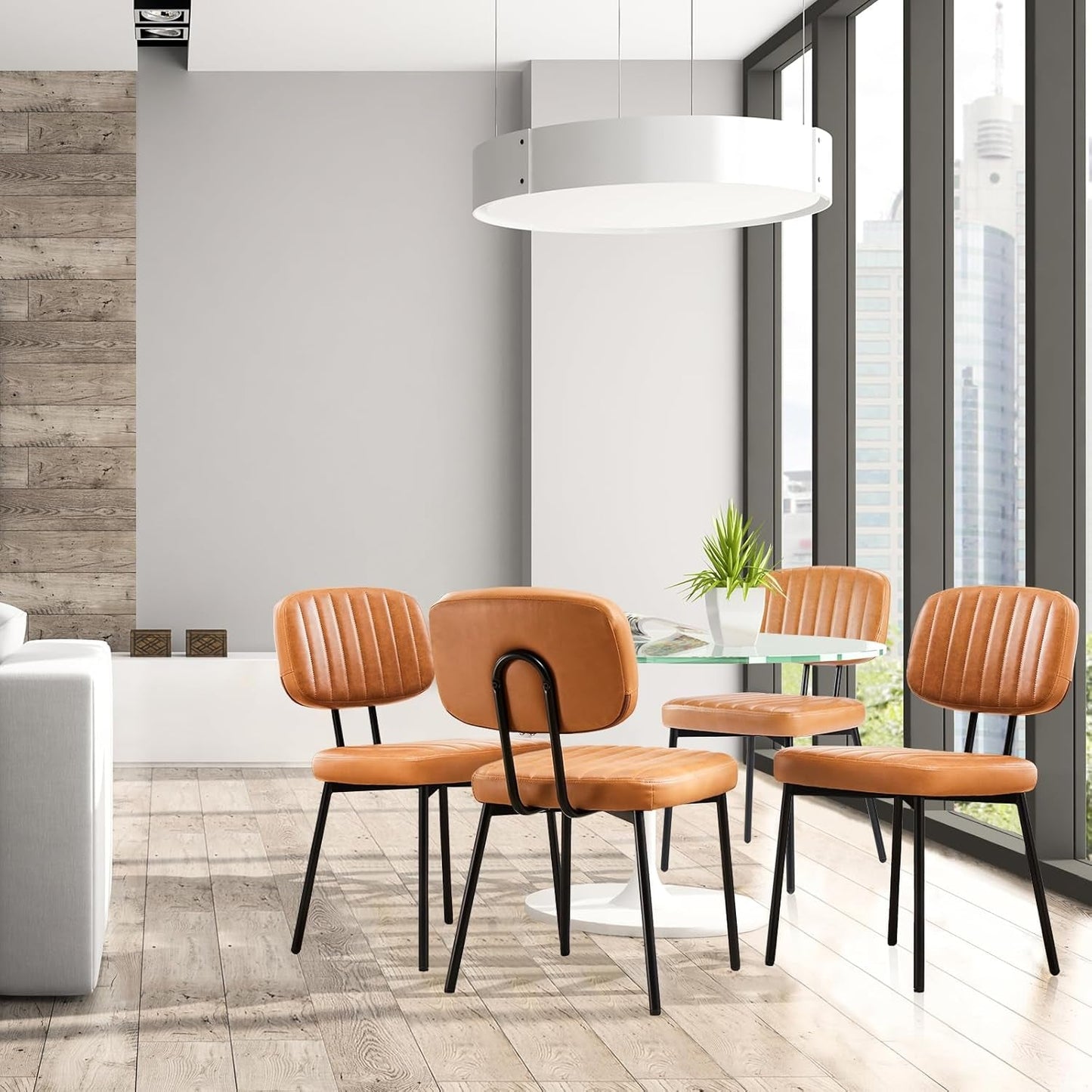 Modern Mid-Century Dining Chairs – Upholstered PU Leather with Metal Legs (Set of 4)
