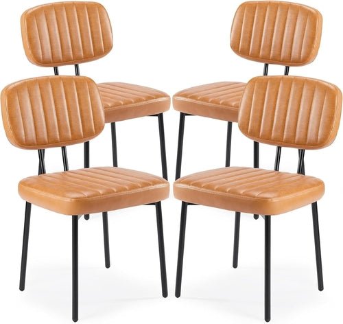 Modern Mid-Century Dining Chairs – Upholstered PU Leather with Metal Legs (Set of 4)