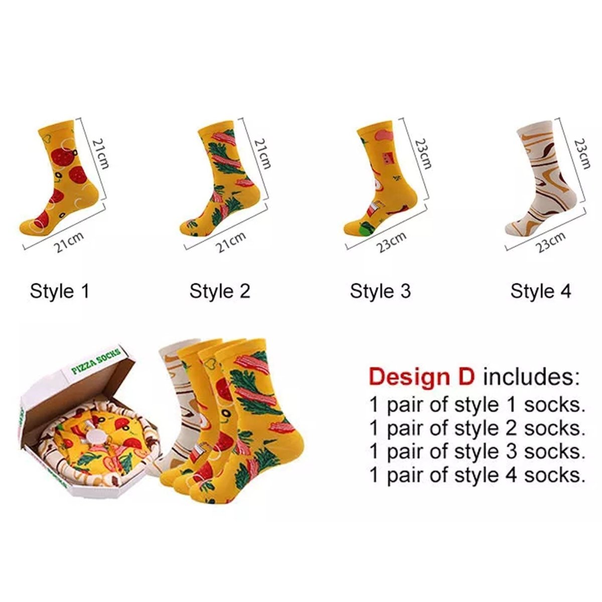 Novelty Pizza Socks – 4-Pack Fun Gift Set for Men & Women