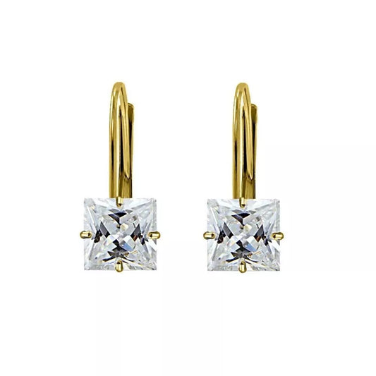 2.00CTTW 925 Sterling Silver Princess Cut CZ Gold Leverback Earrings For Women