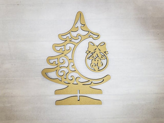 12" Whimsical Standing Christmas Tree with Ornament Unfinished