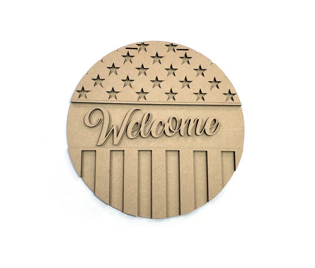 3D American Flag Round Door Hanger DIY Unfinished Kit