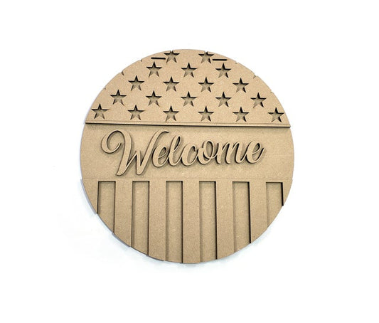 3D American Flag Round Door Hanger DIY Unfinished Kit