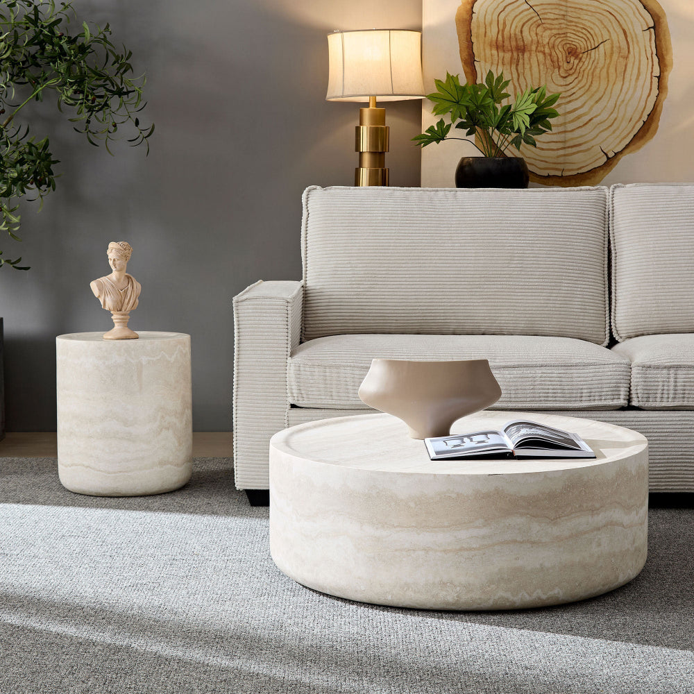 Faux Travertine Coffee Table Set of 2
