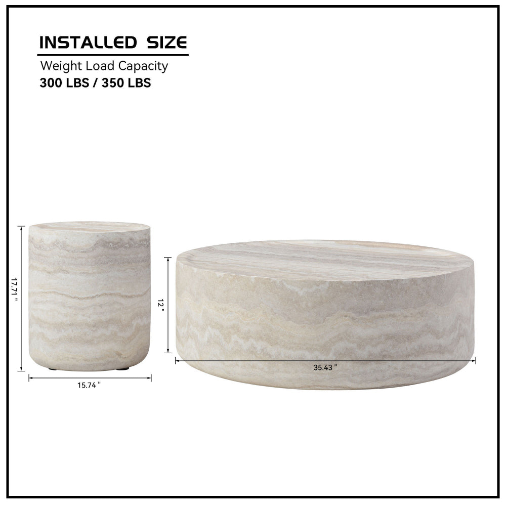Faux Travertine Coffee Table Set of 2