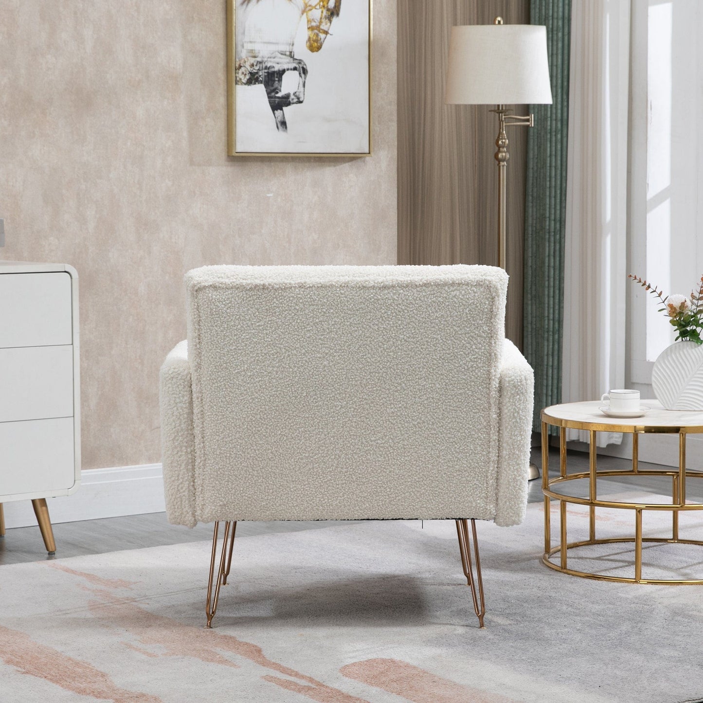 White Teddy Barrel Accent Chair with Gold Legs – Stylish Comfort for Any Room