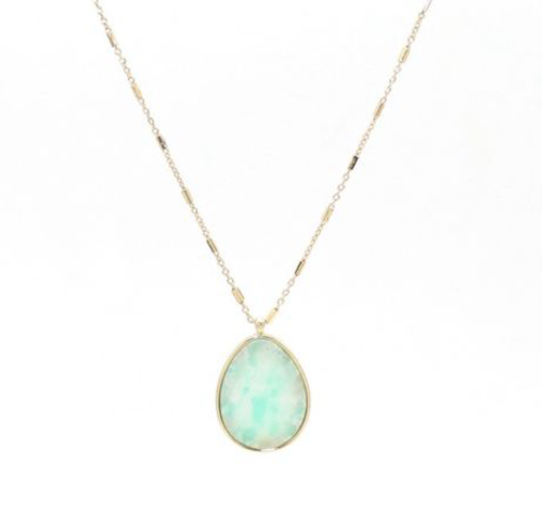 Stone Pendant Necklace Gold Teardrop Turquoise Marble