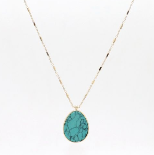 Stone Pendant Necklace Gold Teardrop Turquoise Marble