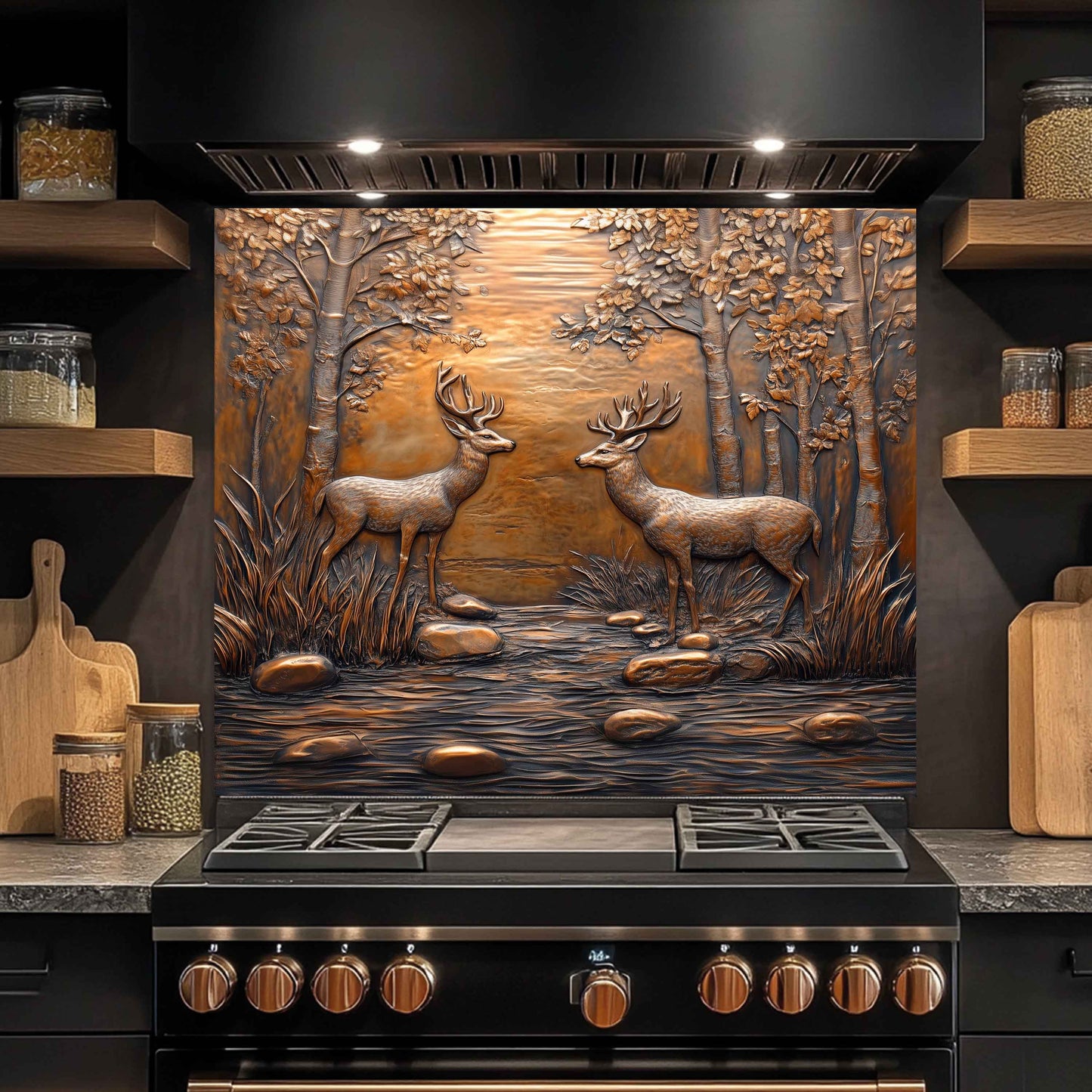 Forest Encounter Tempered Glass Backsplash – Deer Scene Kitchen Backsplash Panel