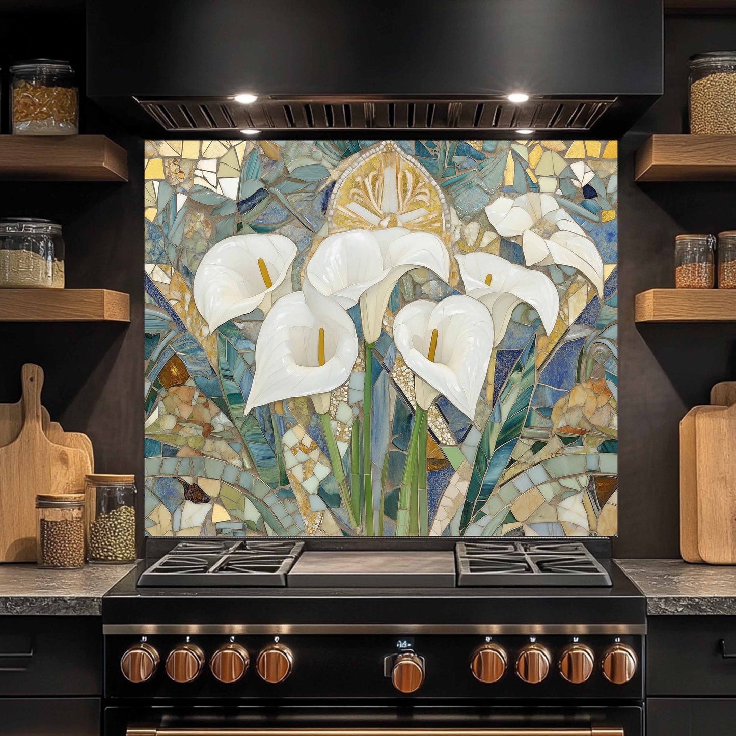 Kitchen Glass Backsplash with Calla Bloom Mosaic Design