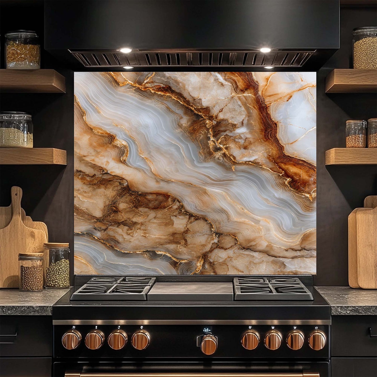 Onyx Gold – Tempered Glass Backsplash for Kitchen | Marble & Agate Look Backsplash