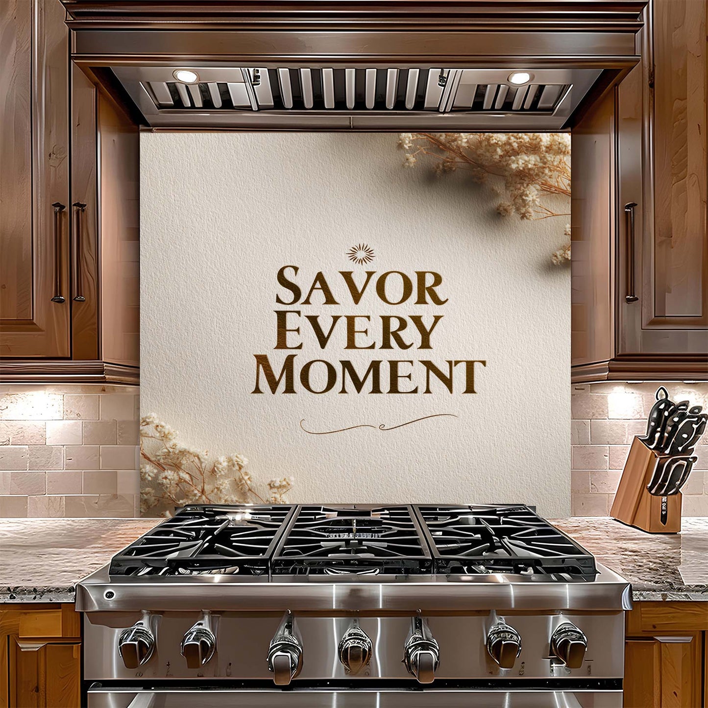 Savor Every Moment – Tempered Glass Backsplash for Kitchen – Kitchen Quote Splashback