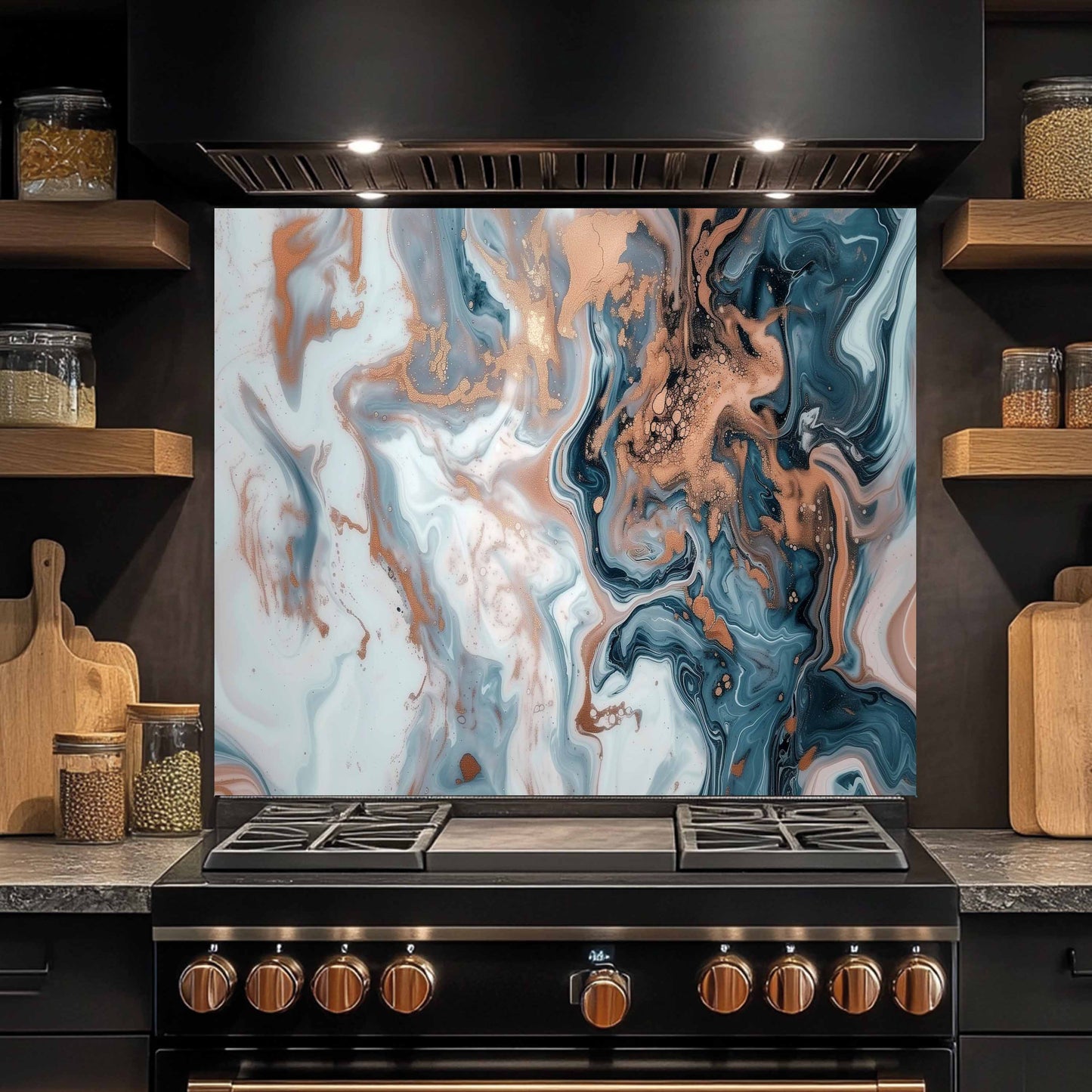Glass Kitchen Backsplash – Copper Smoke Marble Abstract Design