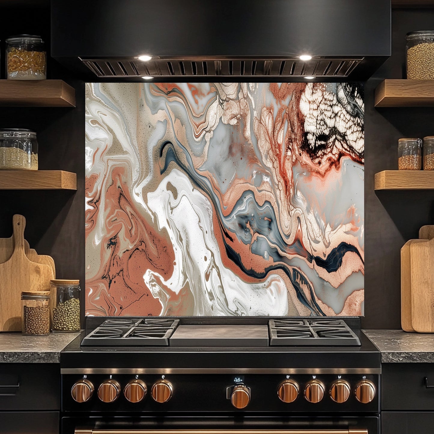 Glass Kitchen Backsplash – Copper Cream Marble Swirl Art Splashback