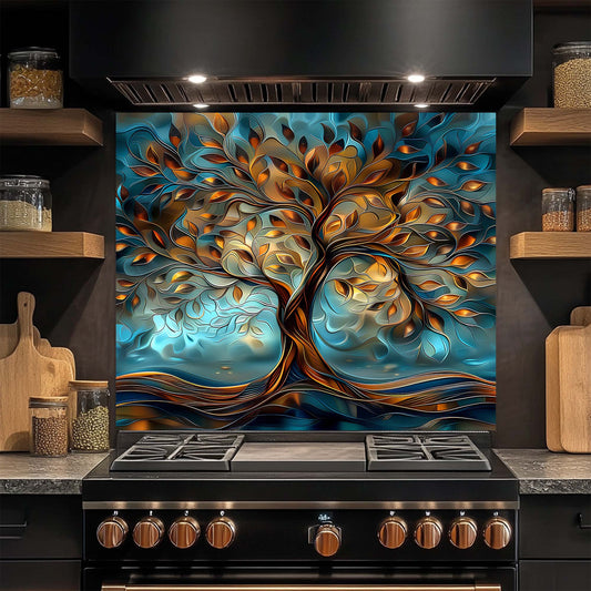 Copper Roots – Tempered Glass Backsplash for Kitchen Stove | Tree of Life Backsplash
