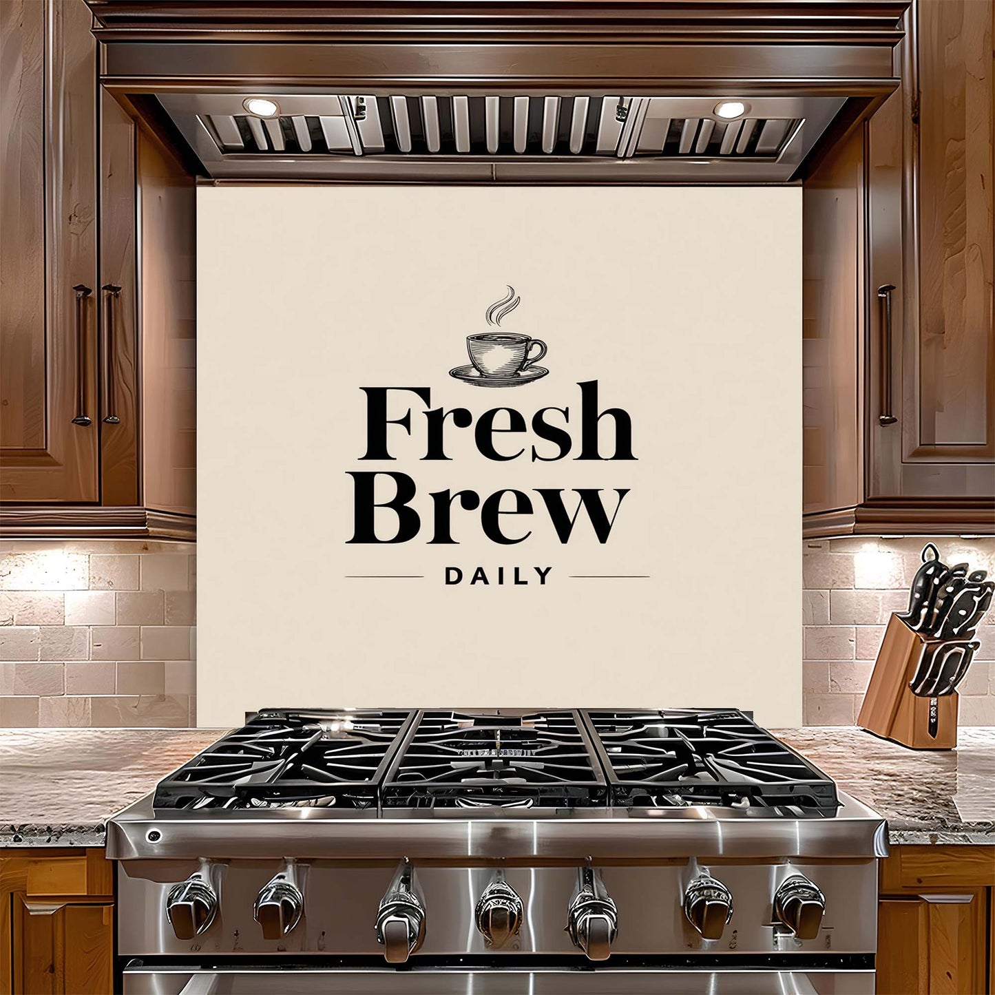Fresh Brew Daily – Tempered Glass Backsplash for Kitchen – Coffee Lover Splashback