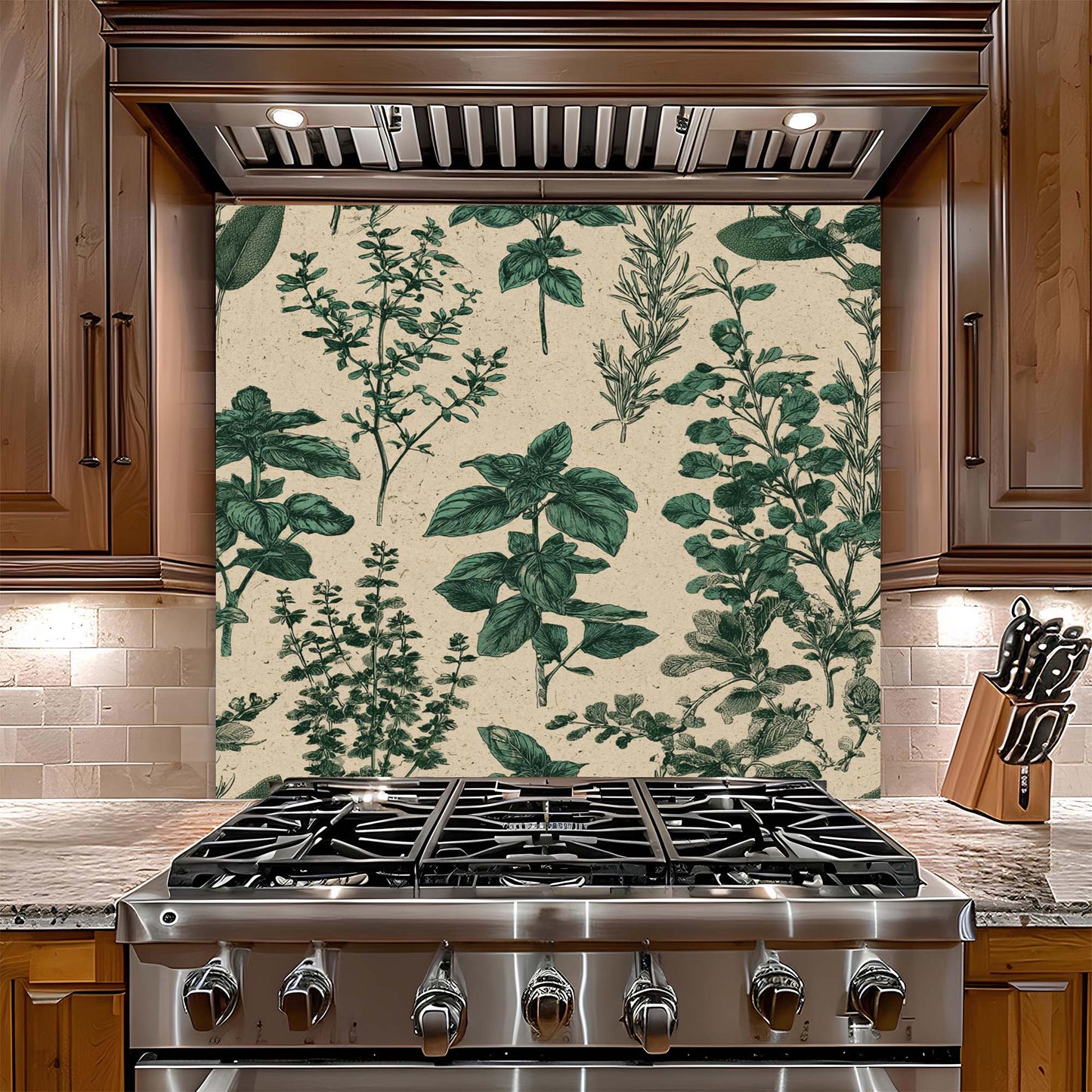 Botanical Herbs – Tempered Glass Backsplash for Kitchen – Vintage Kitchen Splashback
