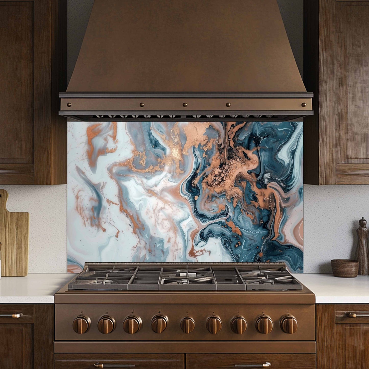 Glass Kitchen Backsplash – Copper Smoke Marble Abstract Design