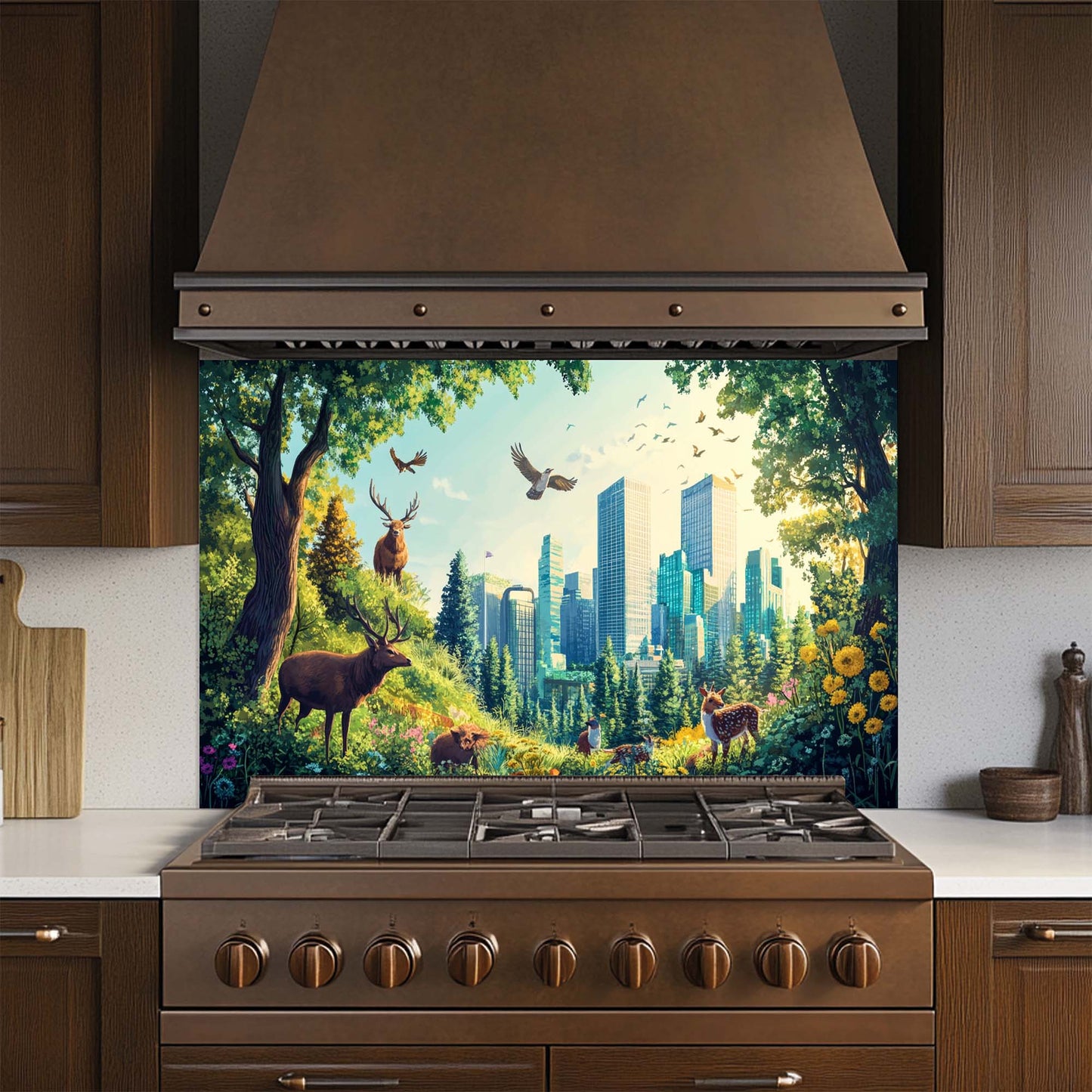 Emerald Haven – Tempered Glass Backsplash for Kitchen | Vibrant Forest City Backsplash