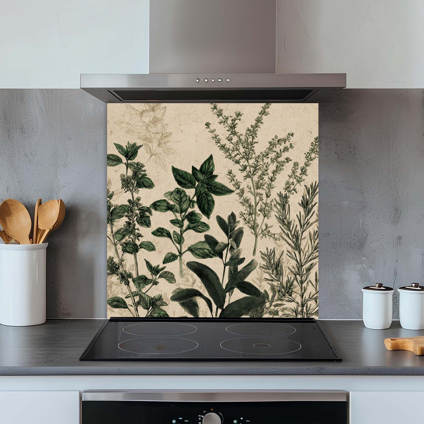 Herbal Garden – Tempered Glass Backsplash for Kitchen – Vintage Kitchen Splashback