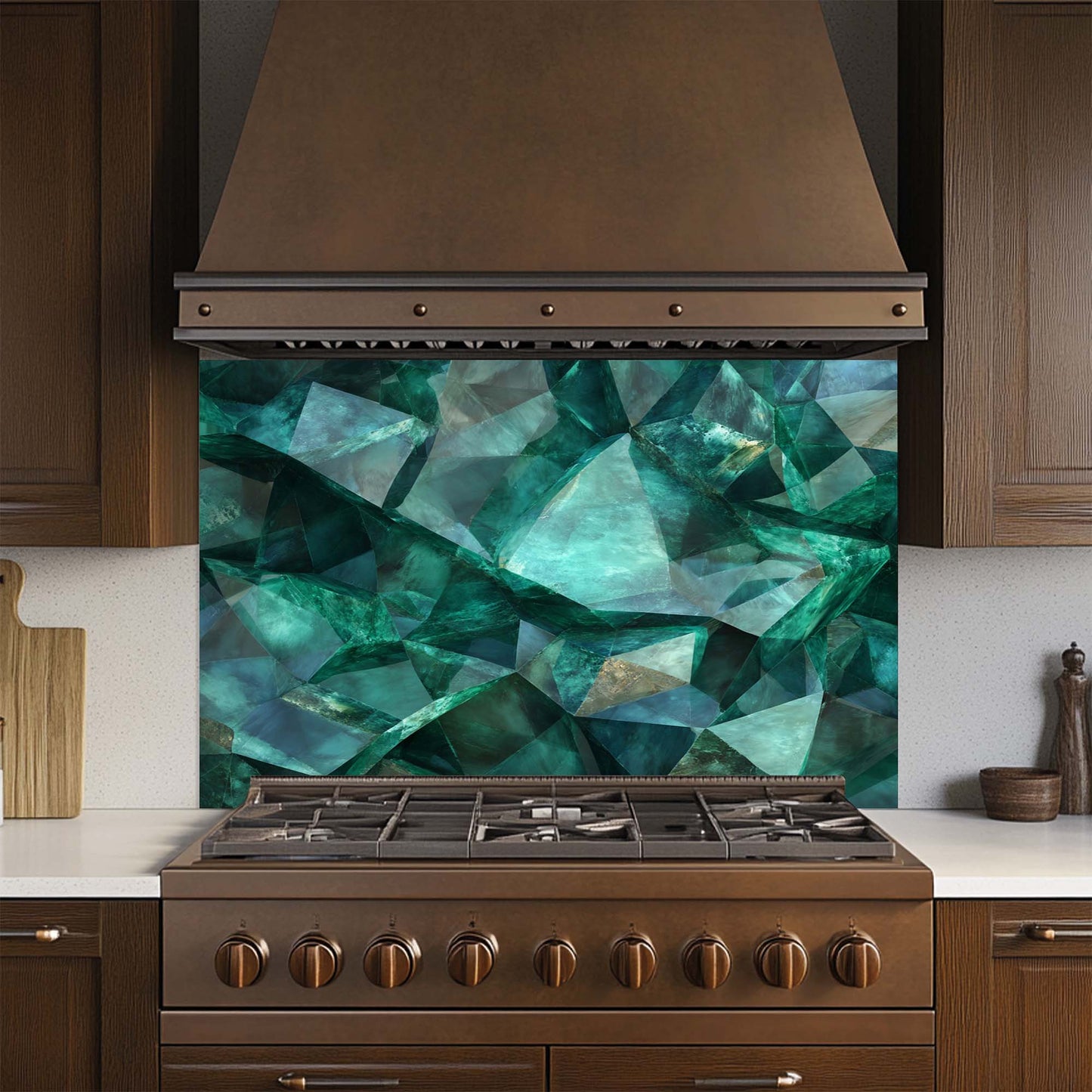 Emerald Shards – Tempered Glass Backsplash for Kitchen | Luxury Gem-Inspired Backsplash