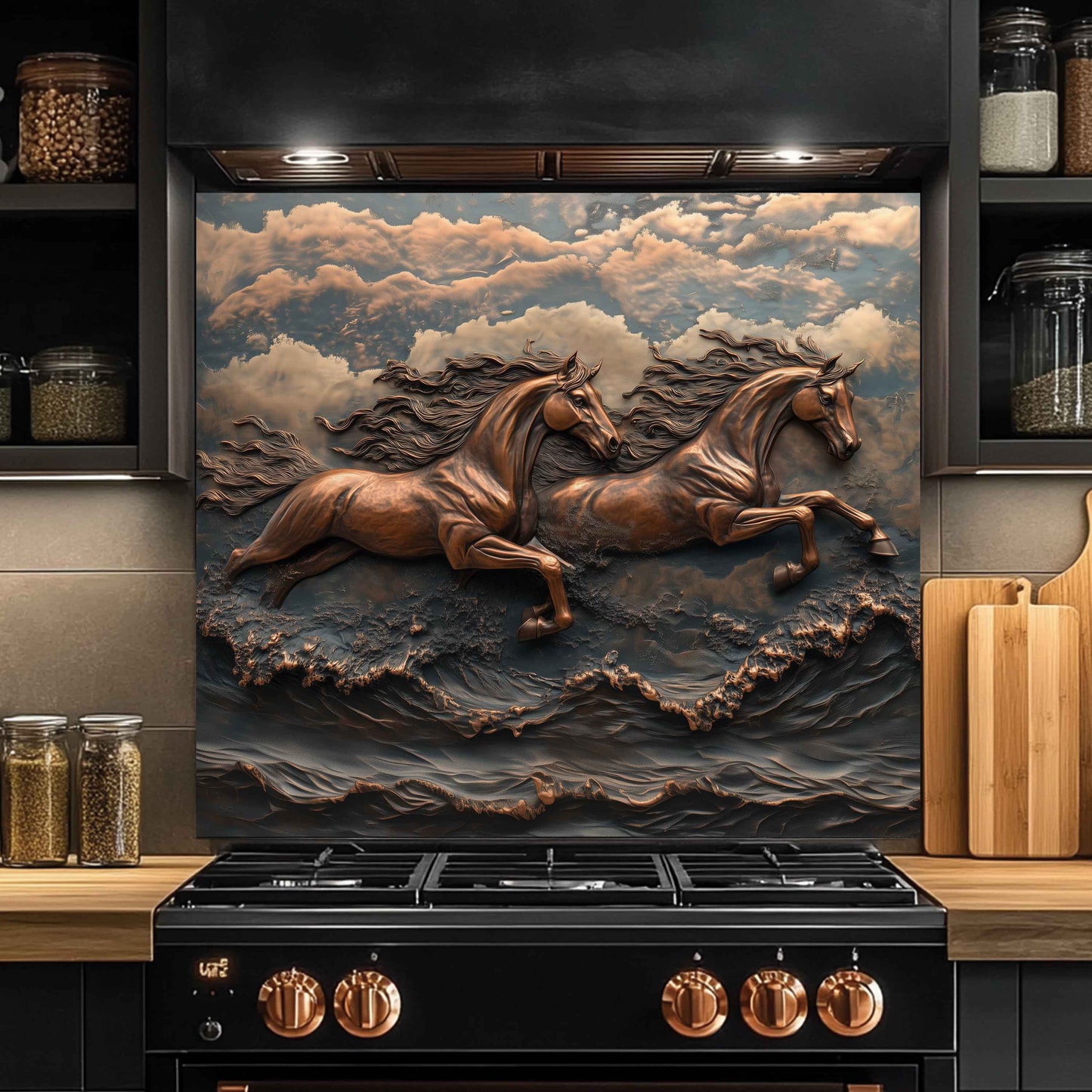 Sky Gallop Tempered Glass Backsplash – Flying Horses Kitchen Backsplash Panel