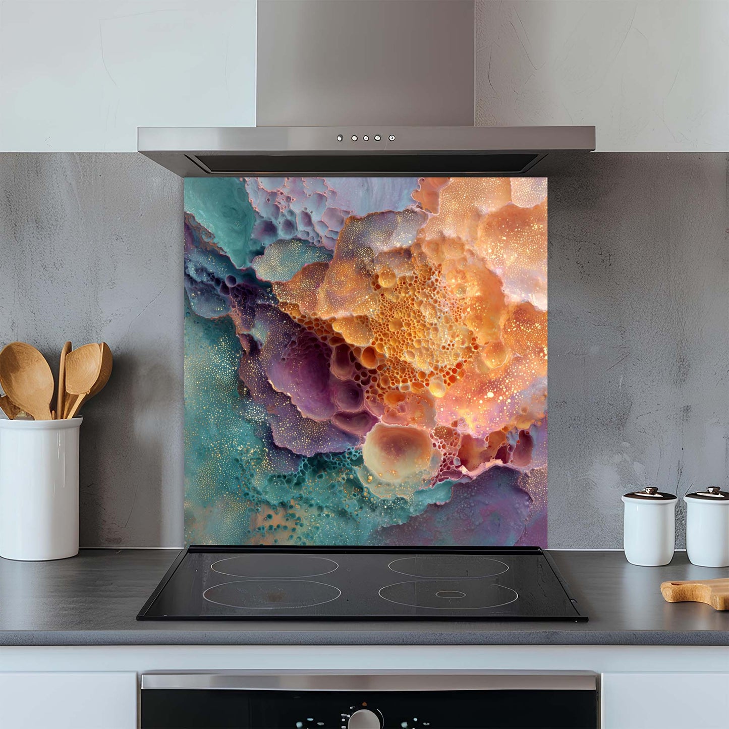 Cosmic Foam – Tempered Glass Backsplash for Kitchen | Nebula Color Explosion Backsplash