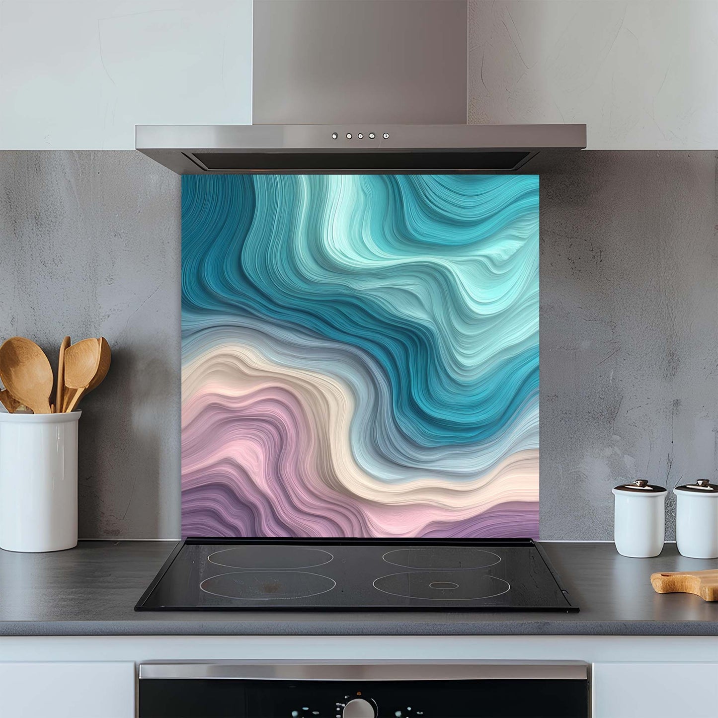 Pastel Flow – Tempered Glass Backsplash for Kitchen | Pastel Brushstrokes Backsplash