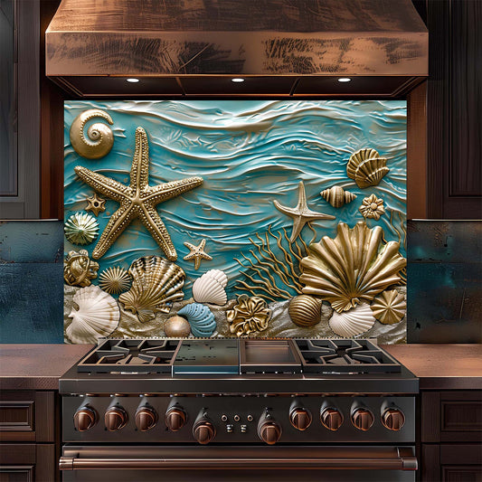 Custom Kitchen Backsplash – Ocean Serenity Tempered Glass Stove Backsplash