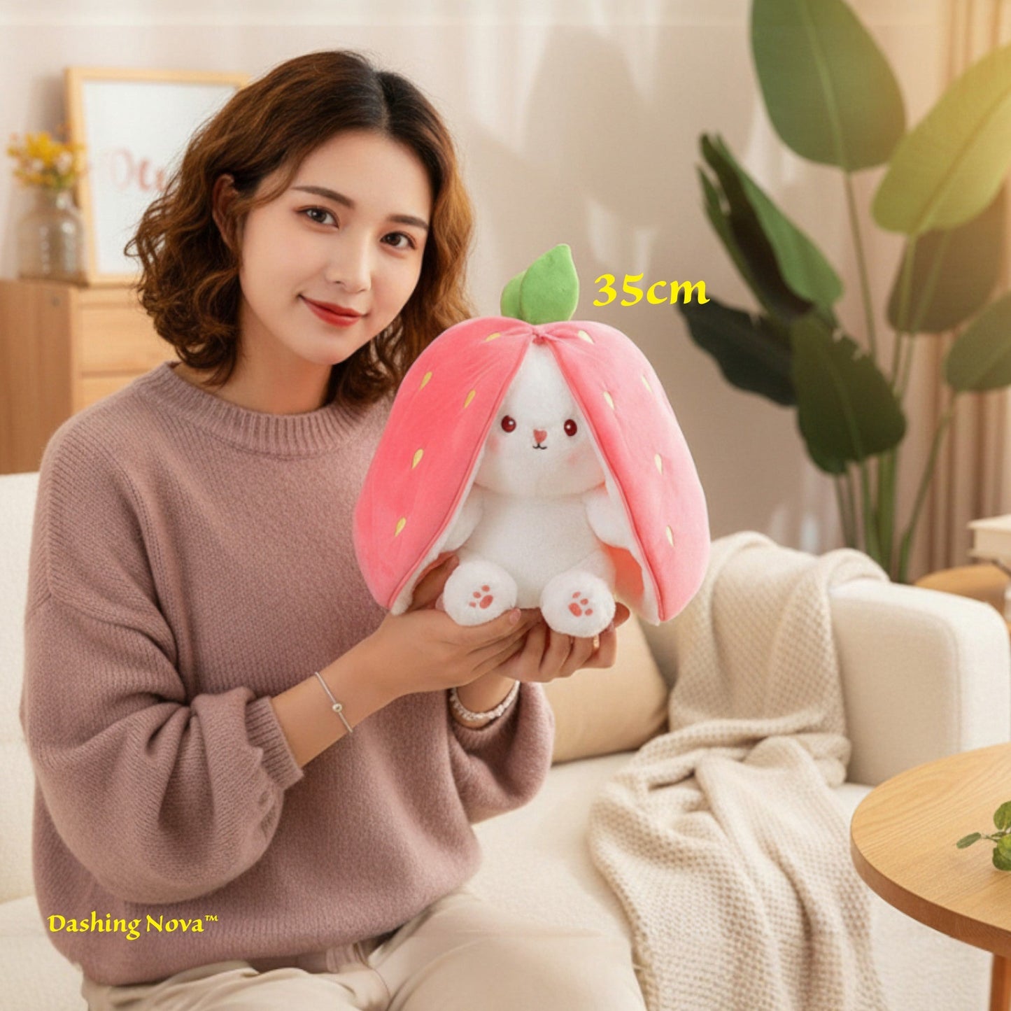 Strawberry Bunny Plush Toy Transformable Rabbit Stuffed Animal