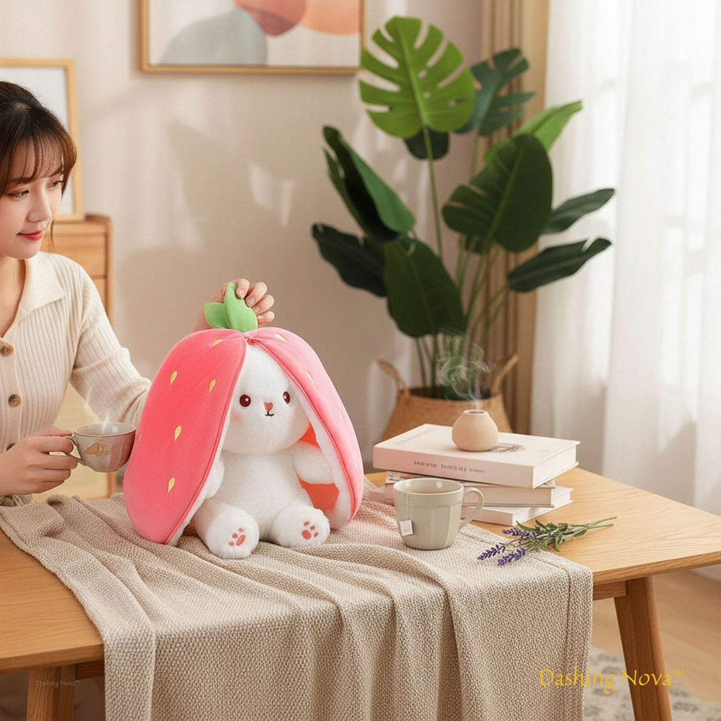 Strawberry Bunny Plush Toy Transformable Rabbit Stuffed Animal