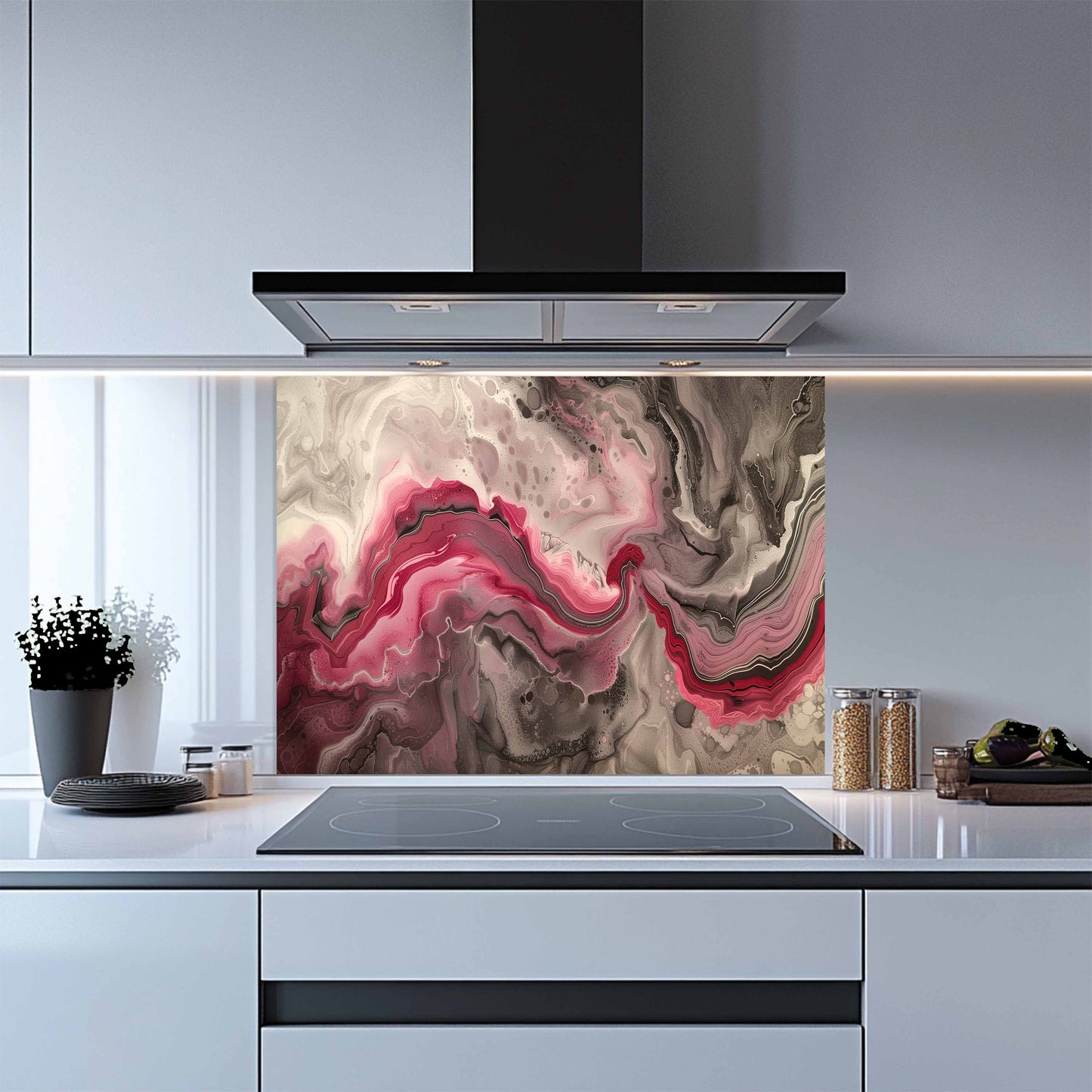 Tempered Glass Backsplash – Raspberry Smoke Flow