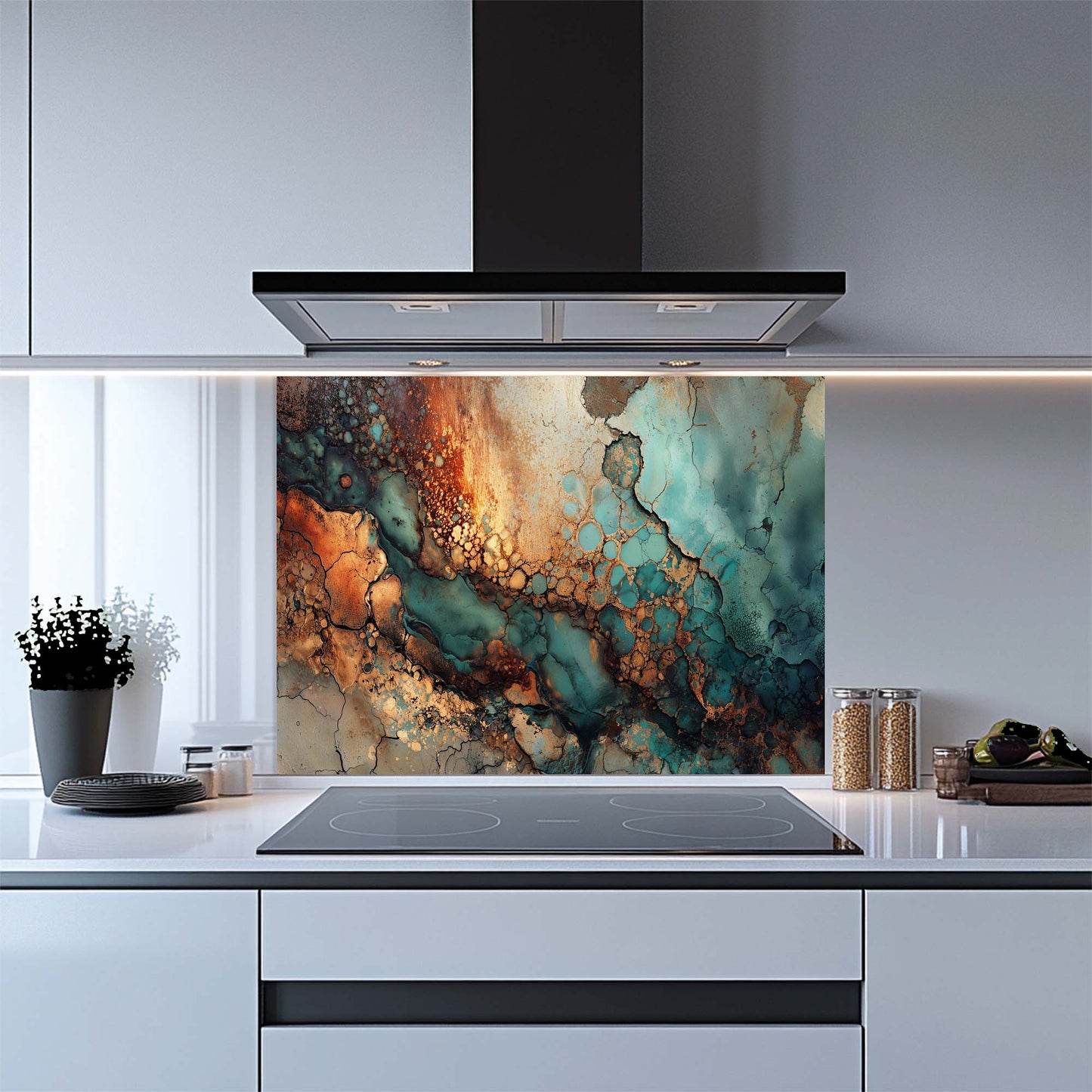 Copper Current – Tempered Glass Backsplash for Kitchen | Copper Look Backsplash