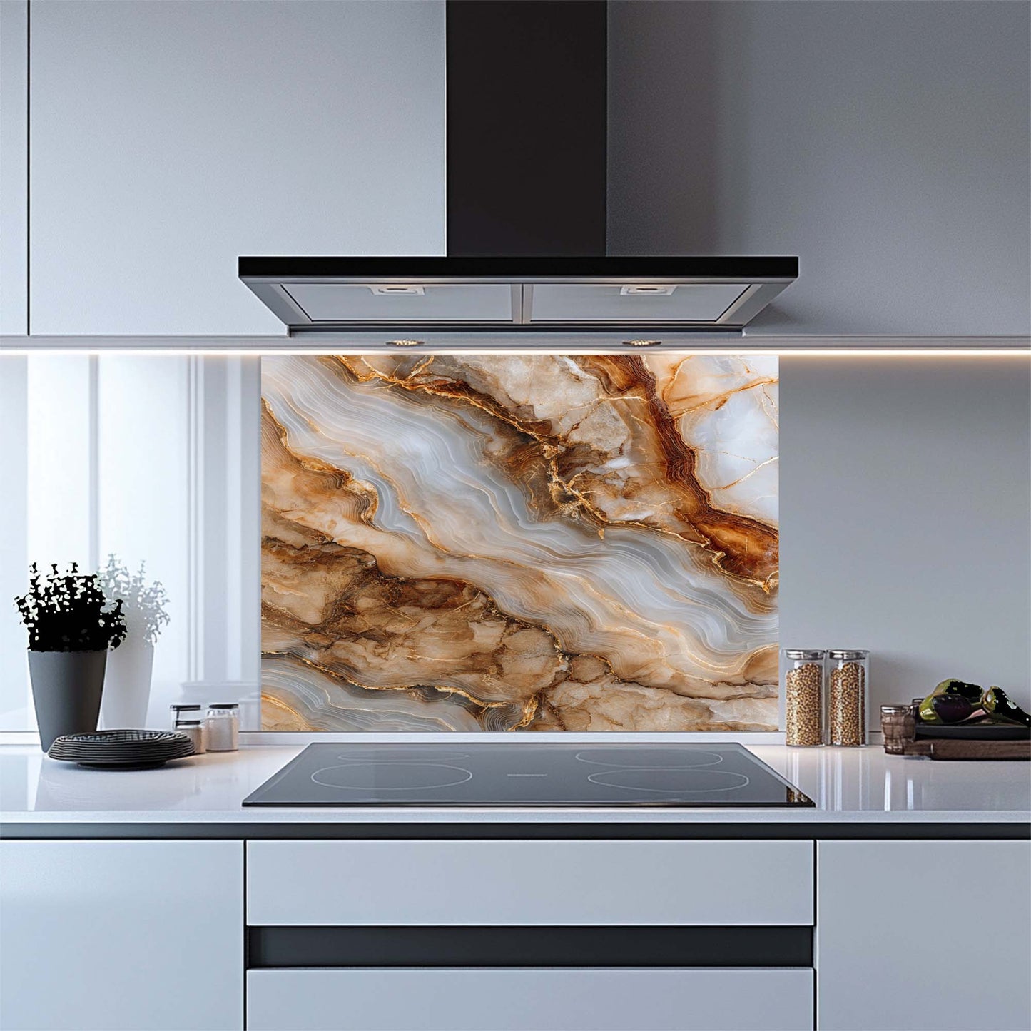 Onyx Gold – Tempered Glass Backsplash for Kitchen | Marble & Agate Look Backsplash