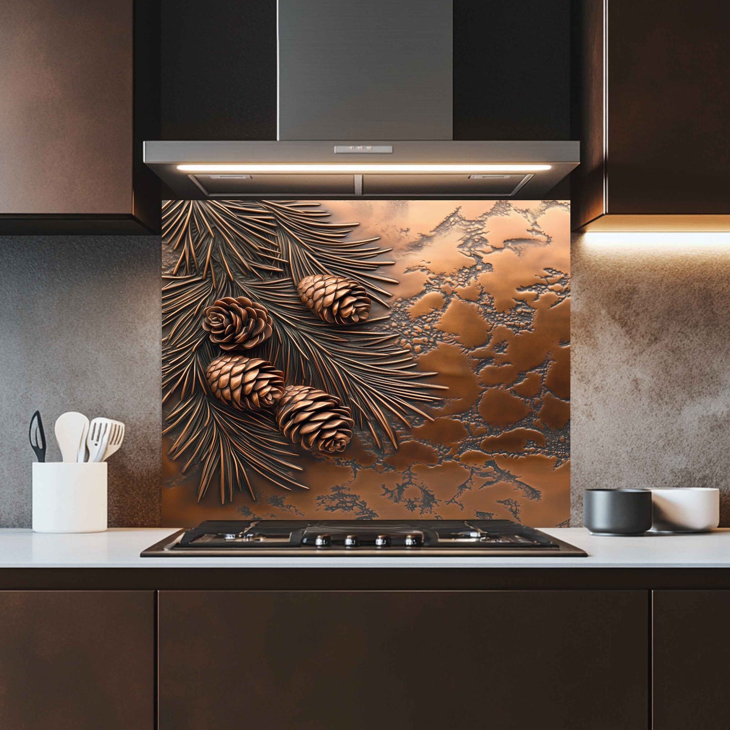 Pine Stillness Tempered Glass Backsplash – Pinecone Kitchen Backsplash Panel