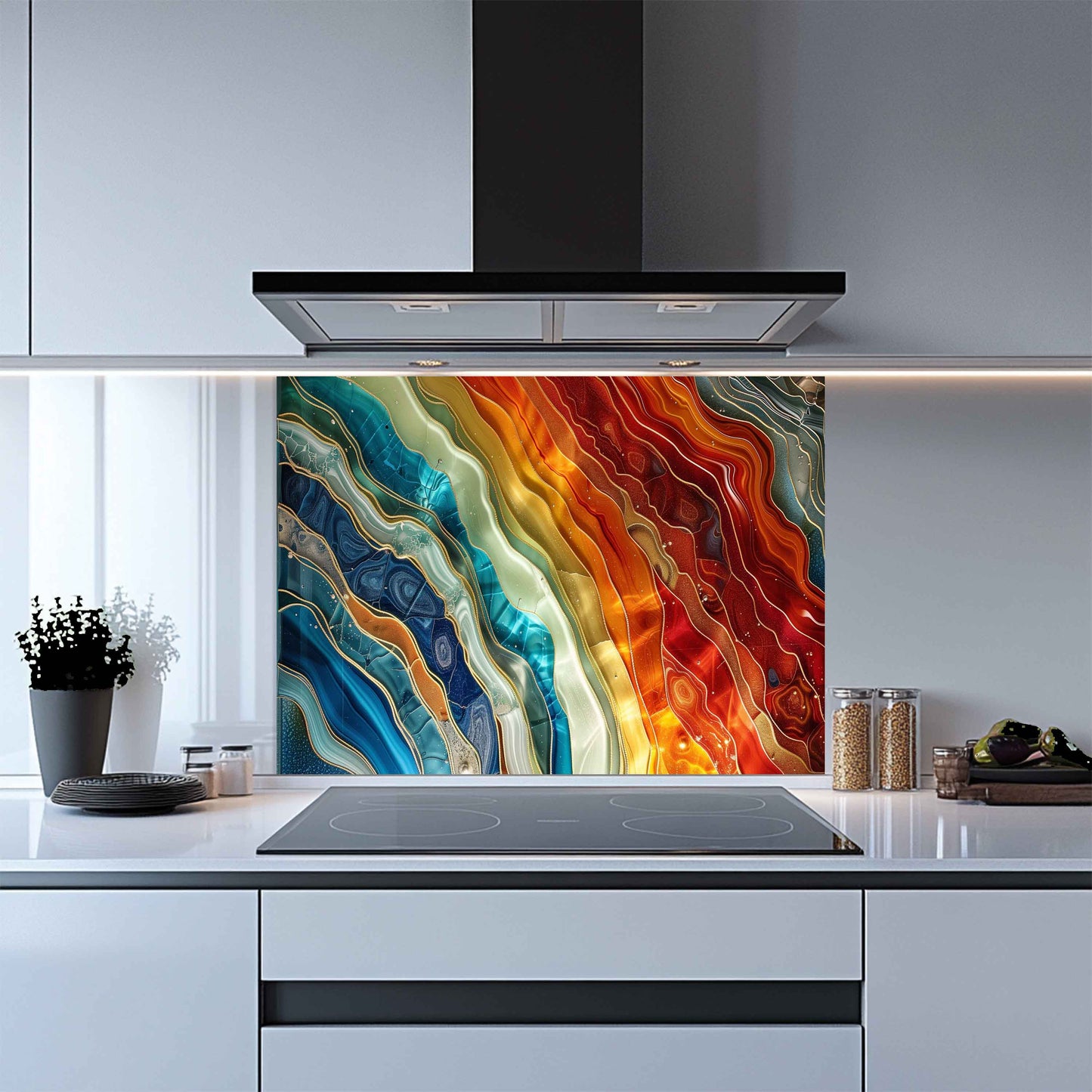 Tempered Glass Backsplash for Kitchen – Lava & Ocean Waves