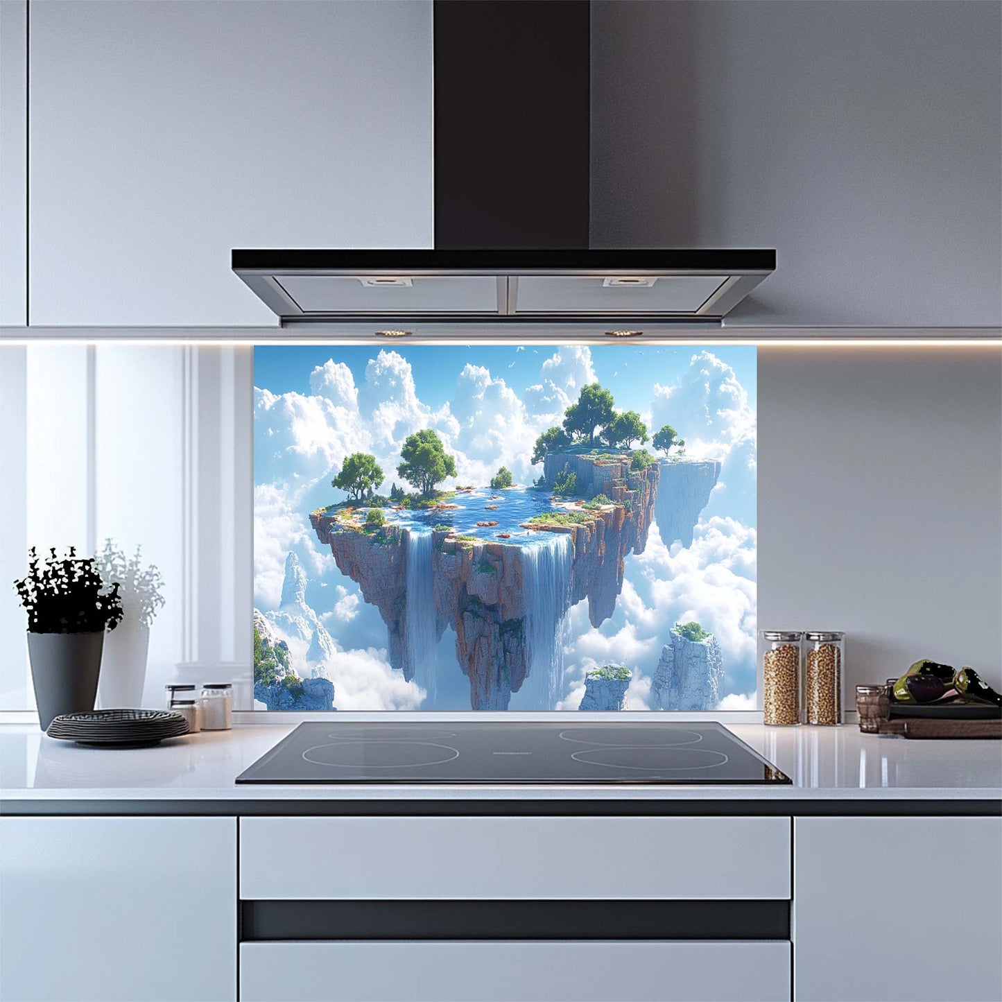 Skyfall Oasis – Tempered Glass Backsplash for Kitchen | Fantasy Landscape Backsplash