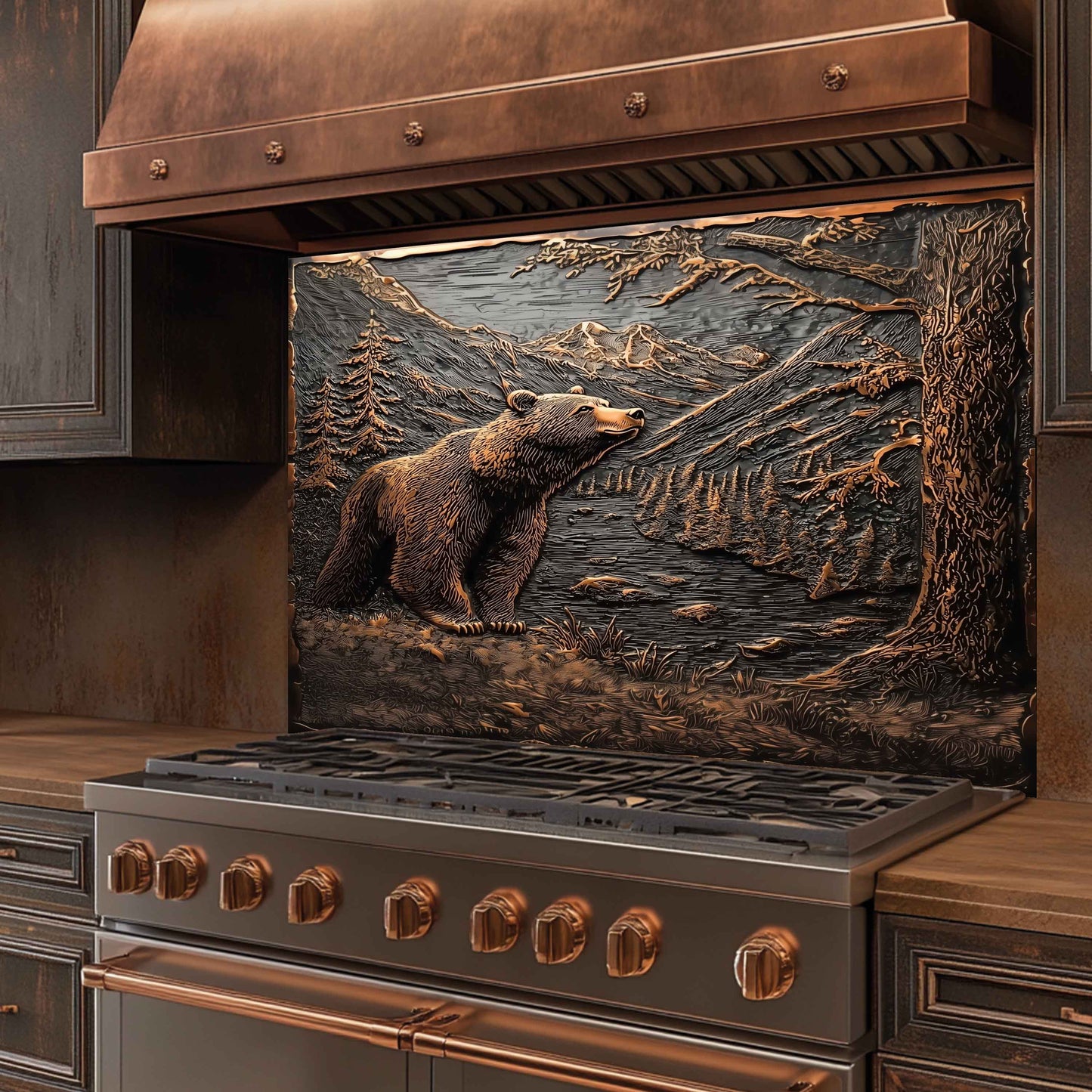 Mountain Whisper Tempered Glass Backsplash – Bear in Forest Kitchen Backsplash Panel